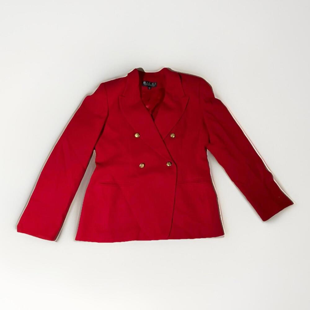 Vintage BICCI Florine Wachter Red Wool Blazer Women’s 12 Gold Buttons USA